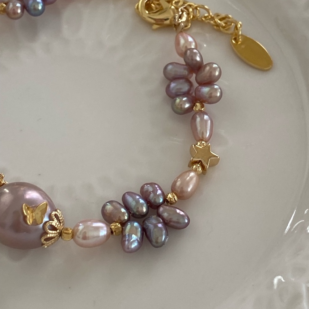 B78- Handmade Edison Pearl Butterfly Braided Bracelet - Picture 11 of 13